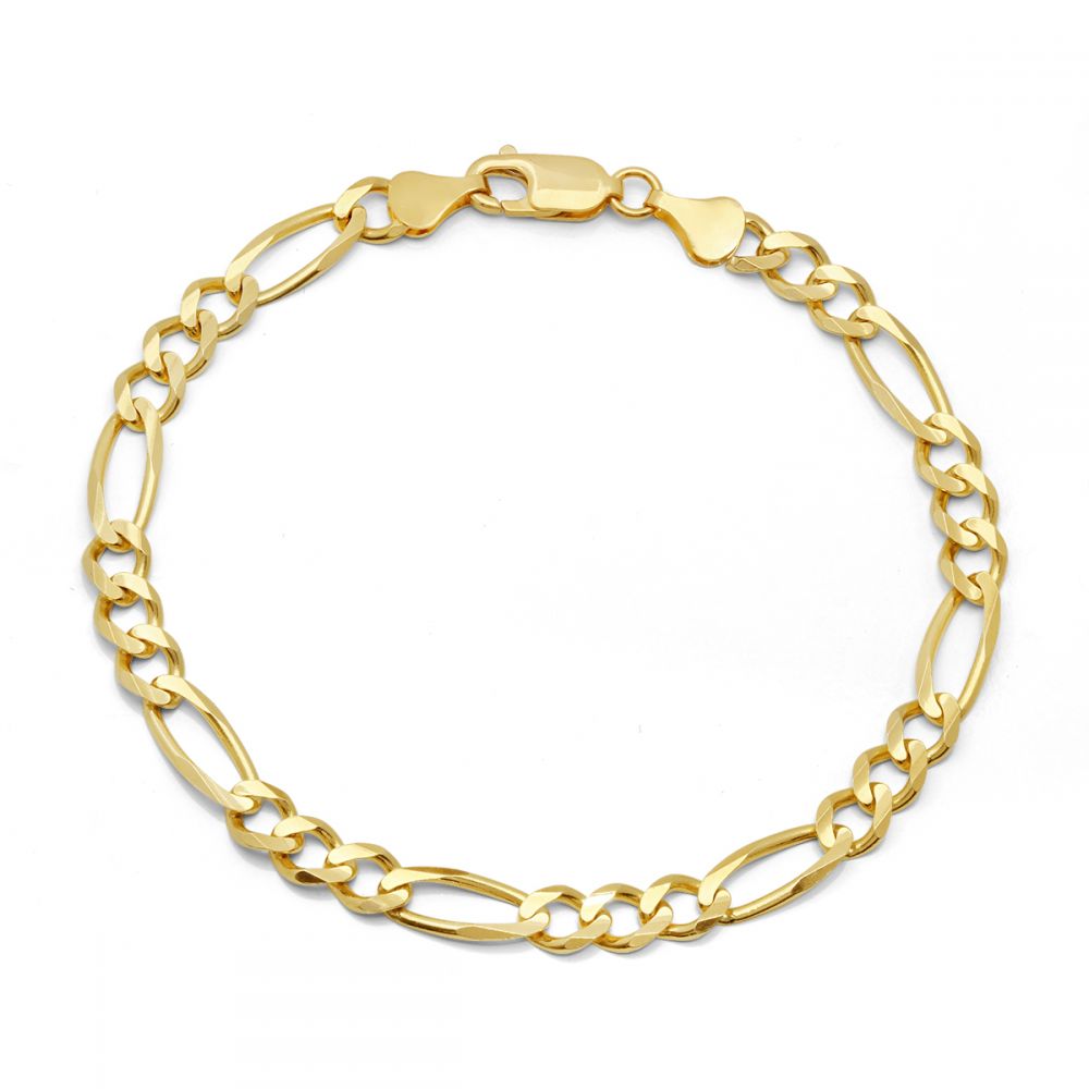 Figaro Link Bracelet - 18K Yellow Gold over Solid Sterling Silver (925)