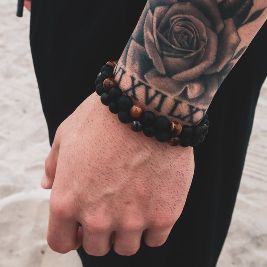 Lava Stone, Tiger Eye, Black Matte Stone Bracelet