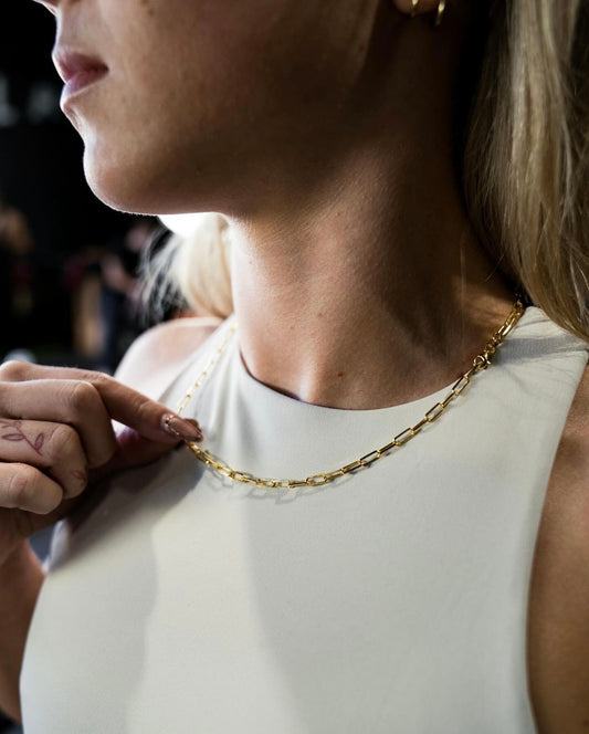 Ladies Paperclip Necklace in 18K yellow Gold over Sterling Silver (925)